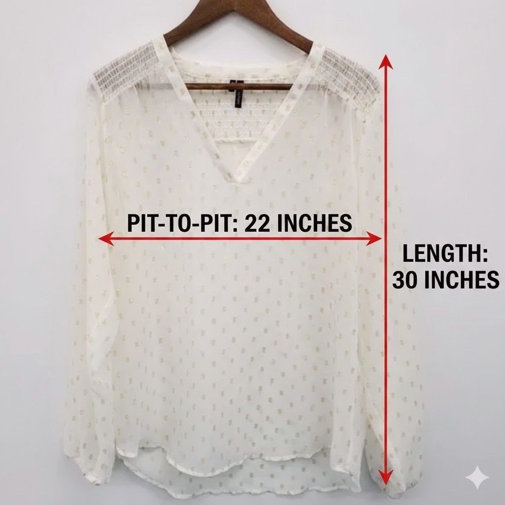 Maurices Womens XL Ivory Gold Dotted V-Neck Popover Blouse Long Sleeve Career - Picture 14 of 14